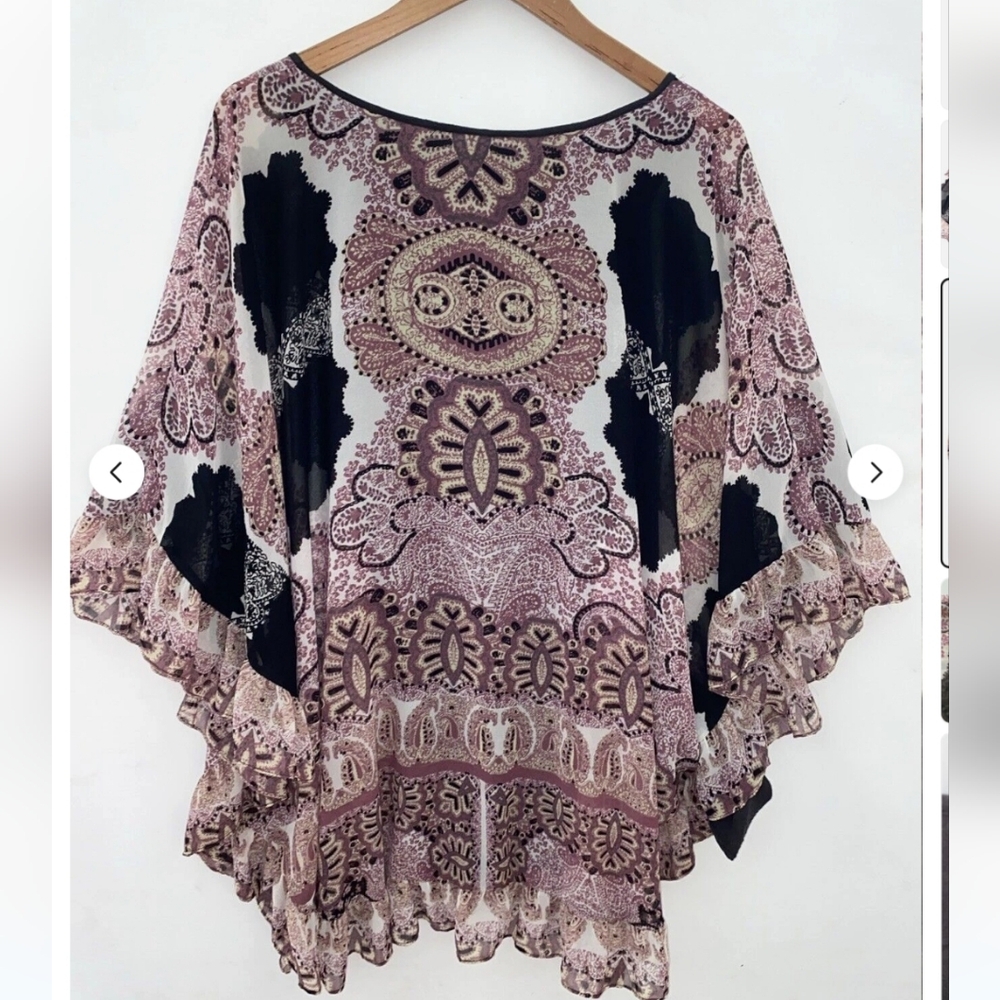 FREE PEOPLE Marla Dreams Paisley/Floral Printed Chiffon Mini Dress Ruffle Hem  - Picture 5 of 7